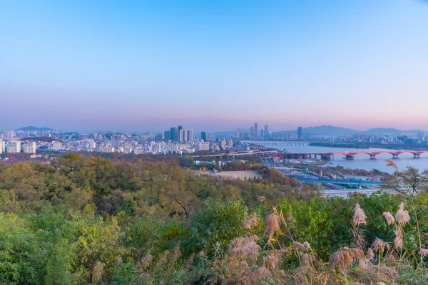 Vista Aérea Atardecer Del Centro Seúl Desde Parque Haneul República —  Fotos de Stock