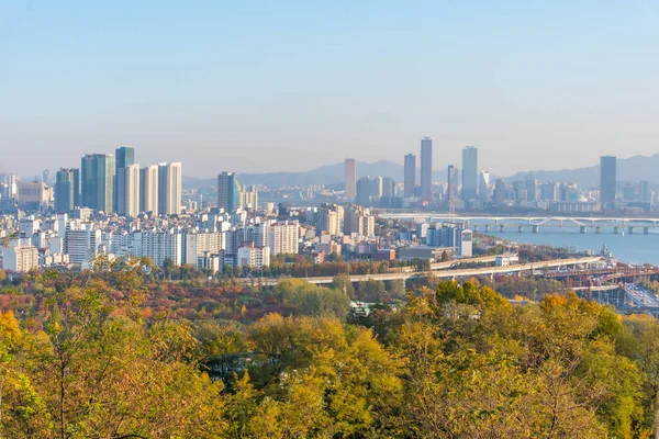 Tramonto Vista Aerea Del Centro Seoul Dal Parco Haneul Repubblica — Foto Stock