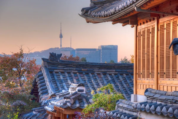 Torre Namsan Vista Desde Aldea Bukchon Hanok Seúl República Corea — Foto de Stock