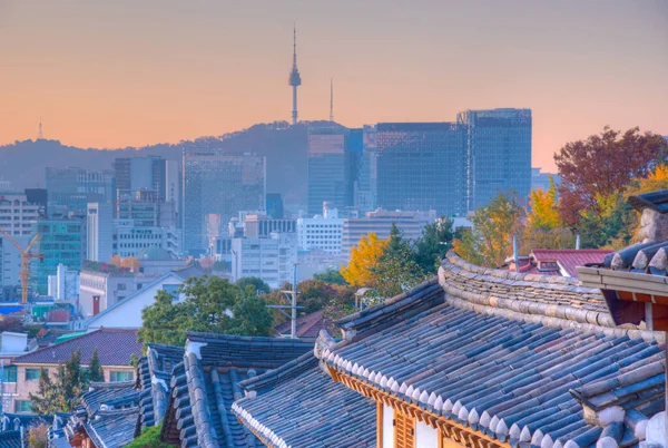 Torre Namsan Vista Desde Aldea Bukchon Hanok Seúl República Corea — Foto de Stock