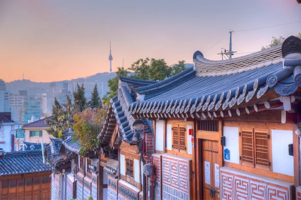 Torre Namsan Vista Desde Aldea Bukchon Hanok Seúl República Corea — Foto de Stock