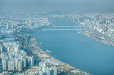 Seul şehir merkezinin havadan görünüşü Lotte Kulesi, Kore Cumhuriyeti
