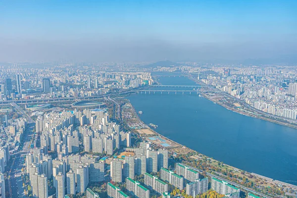 Veduta Aerea Del Centro Seoul Dalla Torre Lotte Repubblica Corea — Foto Stock