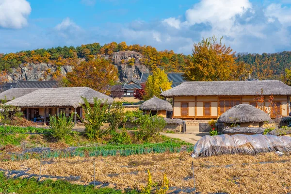 Casas Fazenda Típicas Hahoe Aldeia Popular República Coreia — Fotografia de Stock