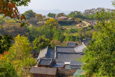 Kore Cumhuriyeti 'nin Yandong köyündeki tipik çiftlik evleri.