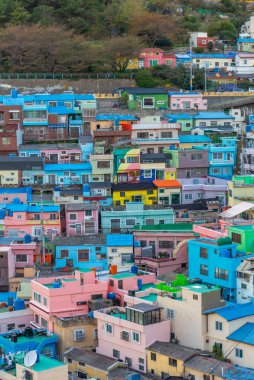 Colorful facades of houses at Gamcheon cultural village in Busan, Republic of Korea clipart