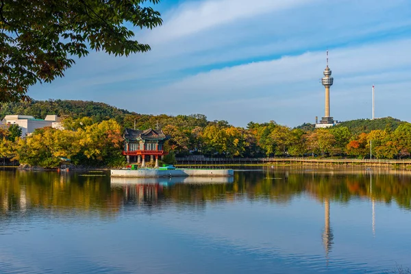 Tornet Bakom Konstgjord Sjö Daegu Sydkorea — Stockfoto