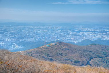 Mudeungsan Ulusal Parkı, Kore Cumhuriyeti 'nden Gwangju' nun hava görüntüsü.