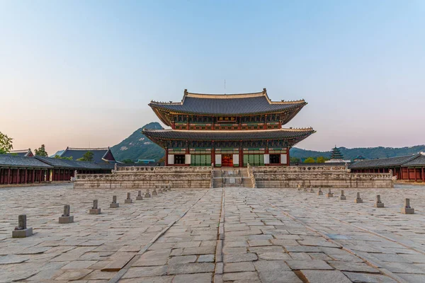 Solnedgång Utsikt Över Gyeongbokgung Palace Seoul Republiken Korea Slottets Namn — Stockfoto