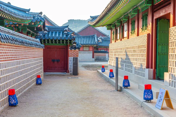 Vista Pôr Sol Palácio Gyeongbokgung Seul República Coreia — Fotografia de Stock