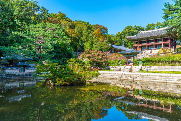 Traditional building at Buyongji Pond inside secret garden of Changdeokgung palace in Seoul, Republic of Korea
