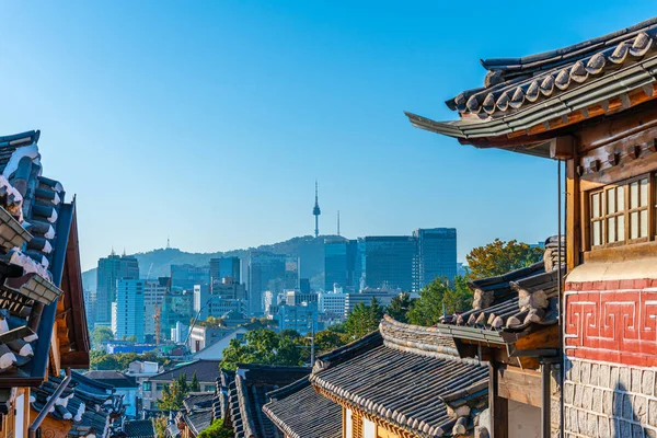 Башня Намсан Видом Деревню Букчон Ханок Сеуле Республика Корея — стоковое фото