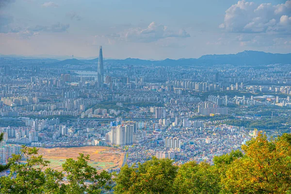 Centro Seul Com Torre Lotte Vista Fortaleza Namhansanseong República Coreia — Fotografia de Stock