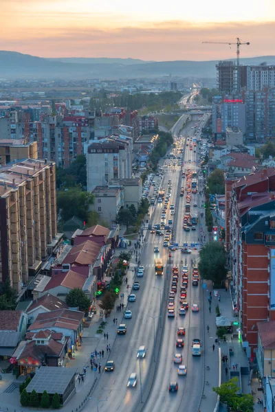Zonsondergang Uitzicht Bill Clinton Boulevard Prishtina Kosovo — Stockfoto