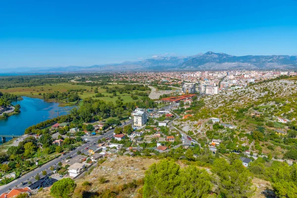 Luchtfoto Van Shkoder Vanuit Kasteel Rozafa Albanië — Stockfoto