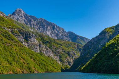 Arnavutluk 'taki Koman Gölü' nün güzel manzarası