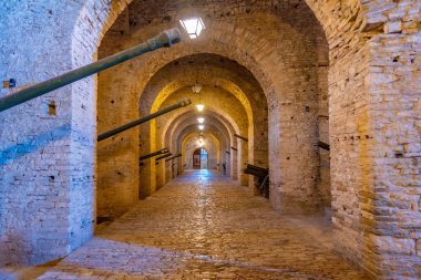 Arnavutluk 'un Cirokaster şatosunun içinde askeri topların sergilendiği koridor