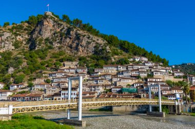 Arnavutluk 'un Gorica Köprüsü ile Berat' ın manzarası