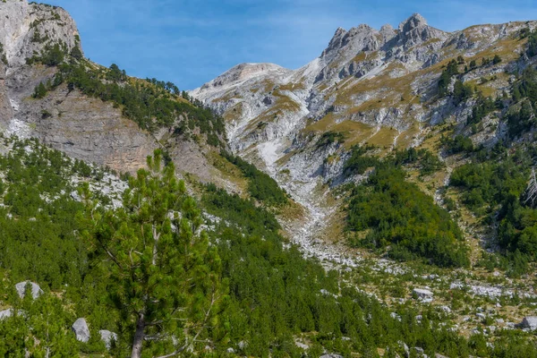 Piękny Krajobraz Przeklętych Gór Widziany Szlaku Turystycznego Valbona Theth Albanii — Zdjęcie stockowe