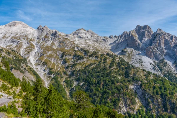 从阿尔巴尼亚的Valbona Theth远足小径看被诅咒的山脉美丽的风景 — 图库照片