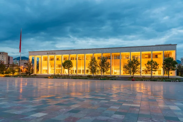 Sonnenuntergang Blick Auf Palast Der Kultur Tirana Albanien — Stockfoto