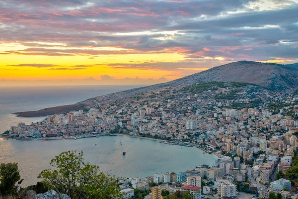 Vista Aérea Atardecer Sarande Albania — Foto de Stock