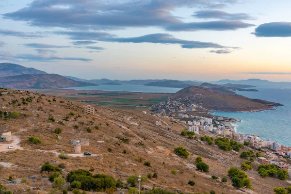 Costiera Frastagliata Sarande Vista Dietro Faro Albania — Foto Stock