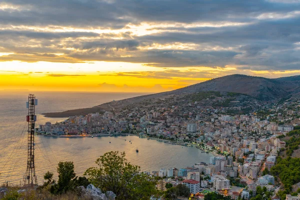 Vista Aérea Atardecer Sarande Albania — Foto de Stock