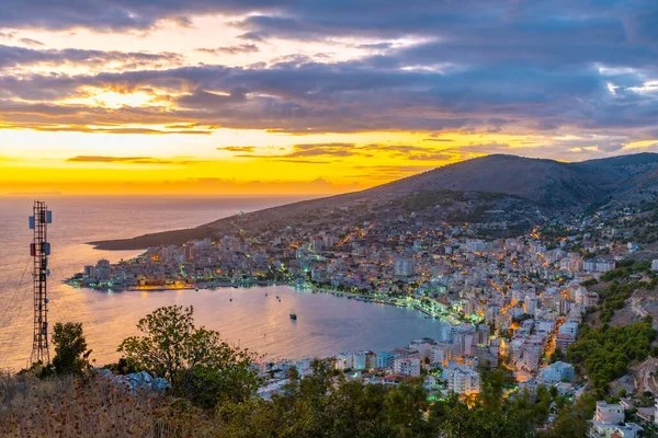 Vista Aérea Atardecer Sarande Albania — Foto de Stock