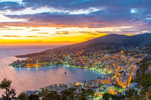 Vista Aérea Atardecer Sarande Albania — Foto de Stock