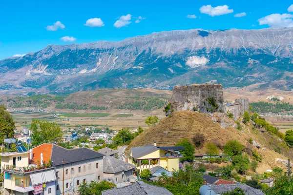 Widok Lotu Ptaka Zamek Gjirokaster Albanii — Zdjęcie stockowe