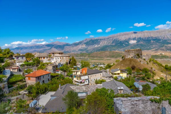 Pemandangan Udara Kastil Gjirokaster Albania — Stok Foto