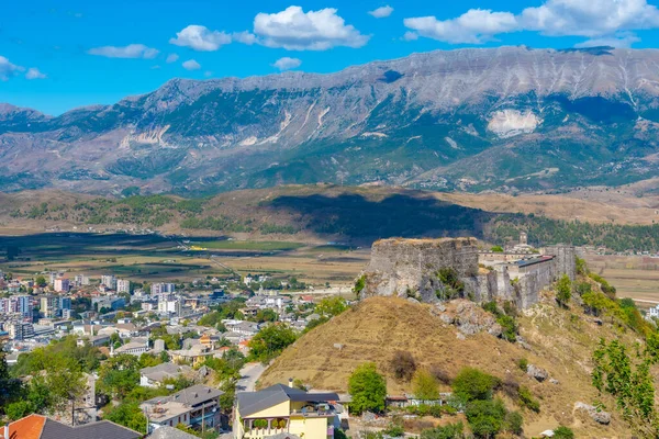 Widok Lotu Ptaka Zamek Gjirokaster Albanii — Zdjęcie stockowe