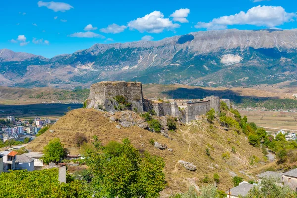 Pemandangan Udara Kastil Gjirokaster Albania — Stok Foto