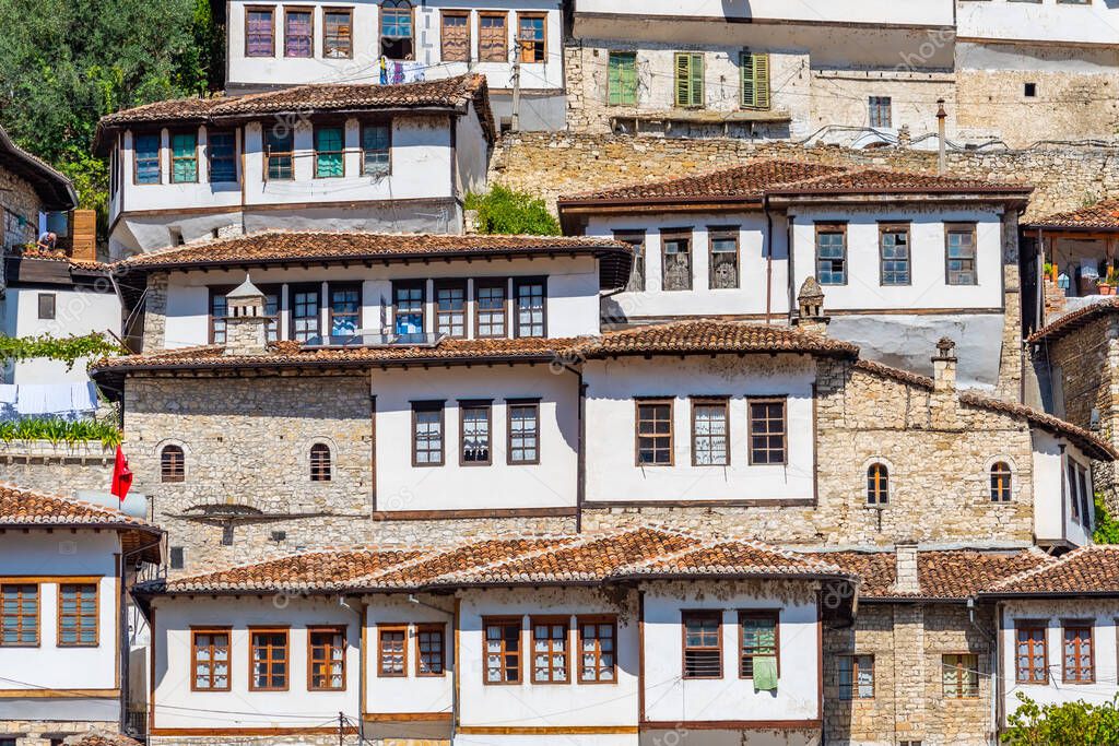 Traditional houses in Berat aka city of thousand windows in Albania