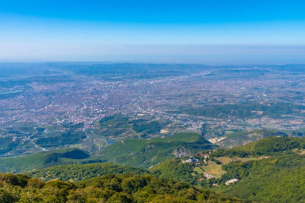 Widok Lotu Ptaka Tiranę Góry Dajti Albanii — Zdjęcie stockowe