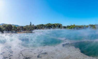 Yeni Zelanda 'nın Rotorua kentindeki Kuirau parkında jeotermal gölet