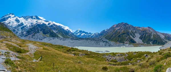 Aoraki Mount Cook Visto Atrás Lago Mueller Nova Zelândia — Fotografia de Stock