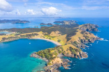 Yeni Zelanda 'daki Urupukapuka adasının havadan görünüşü