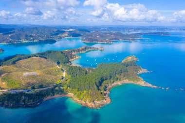 Aerial view of bay of islands in New Zealand clipart