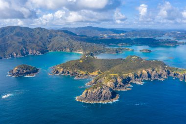 Aerial view of bay of islands in New Zealand clipart