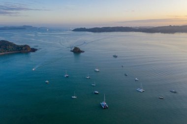 Yeni Zelanda 'daki adalar körfezinin havadan görünüşü