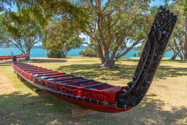 Canoa Guerra Maorí Los Terrenos Del Tratado Waitangi Nueva Zelanda — Foto de Stock