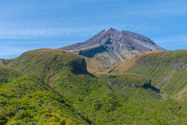 Mt. Taranaki Yeni Zelanda 'da güneşli bir günde izledi