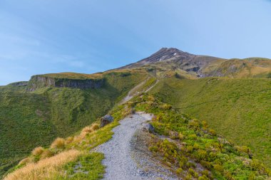 Mt. Taranaki Yeni Zelanda 'da güneşli bir günde izledi