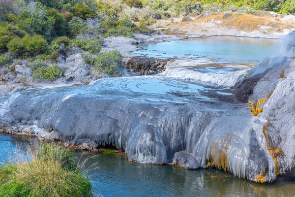 Terraços Silicone Aldeia Puia Perto Rotorua Nova Zelândia — Fotografia de Stock