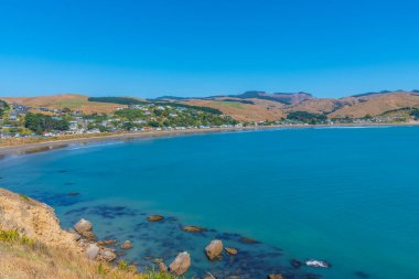 Yeni Zelanda 'daki Castlepoint plajının havadan görünüşü