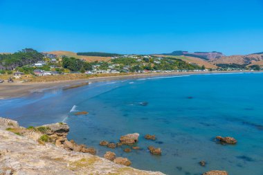 Yeni Zelanda 'daki Castlepoint plajının havadan görünüşü