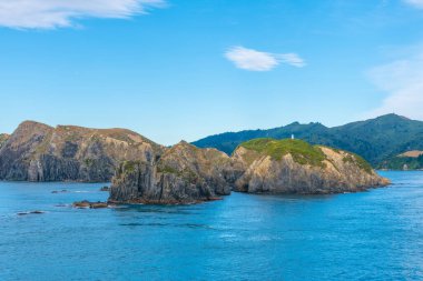 New Zeland 'in Güney Adası' nın kuzey kıyısındaki deniz feneri.