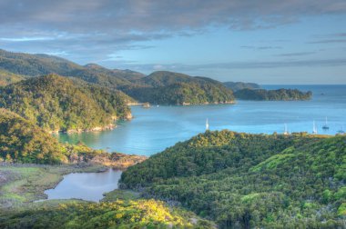 Yeni Zelanda 'daki Abel Tasman Ulusal Parkı' ndaki Torrent Koyu 'nun hava görüntüsü
